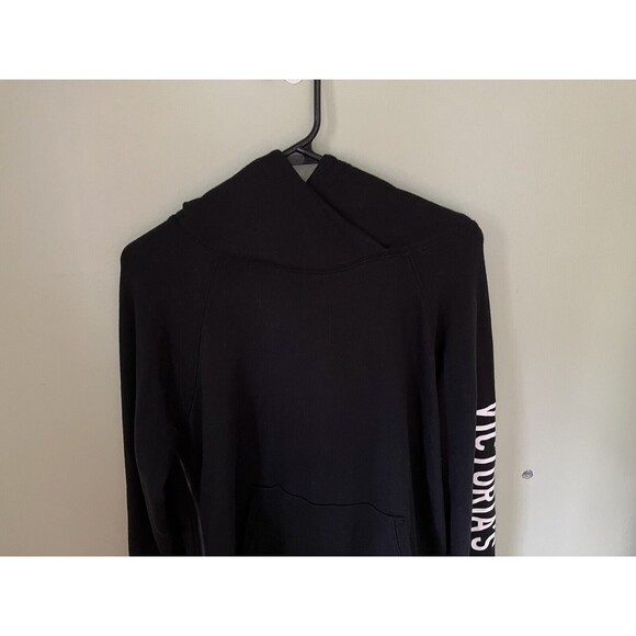 Victoria's Secret Women's Pullover Hoodie Sweatshirt Black White Lettering Small - Picture 4 of 7